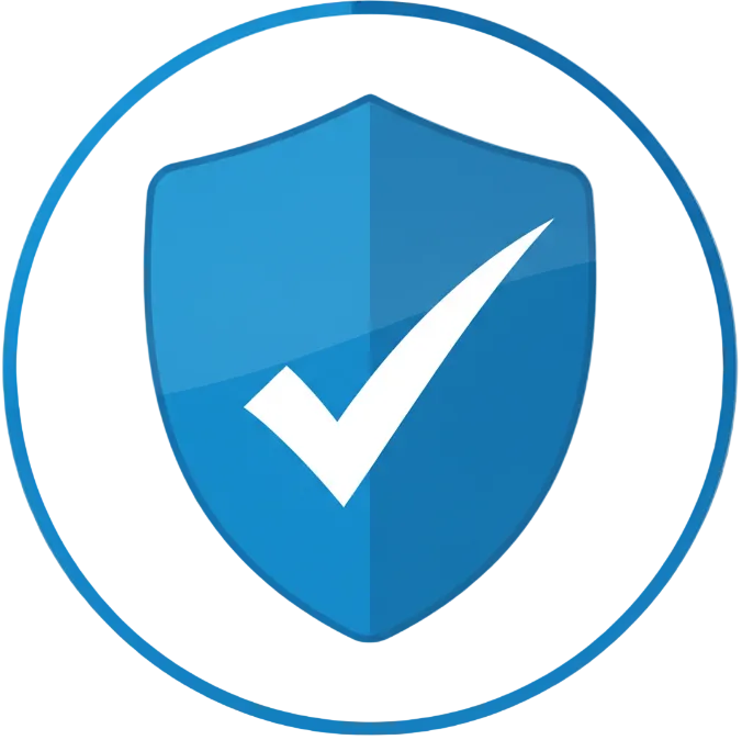 a blue shield with a check mark in it