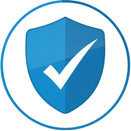 a blue shield with a check mark in it