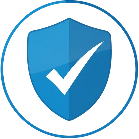 a blue shield with a check mark in it